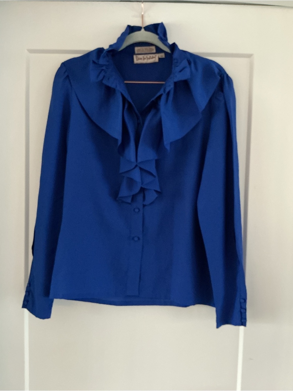 Diane Von Furstenberg Royal Blue Ruffle Button-Down Blouse, Vintage 90s